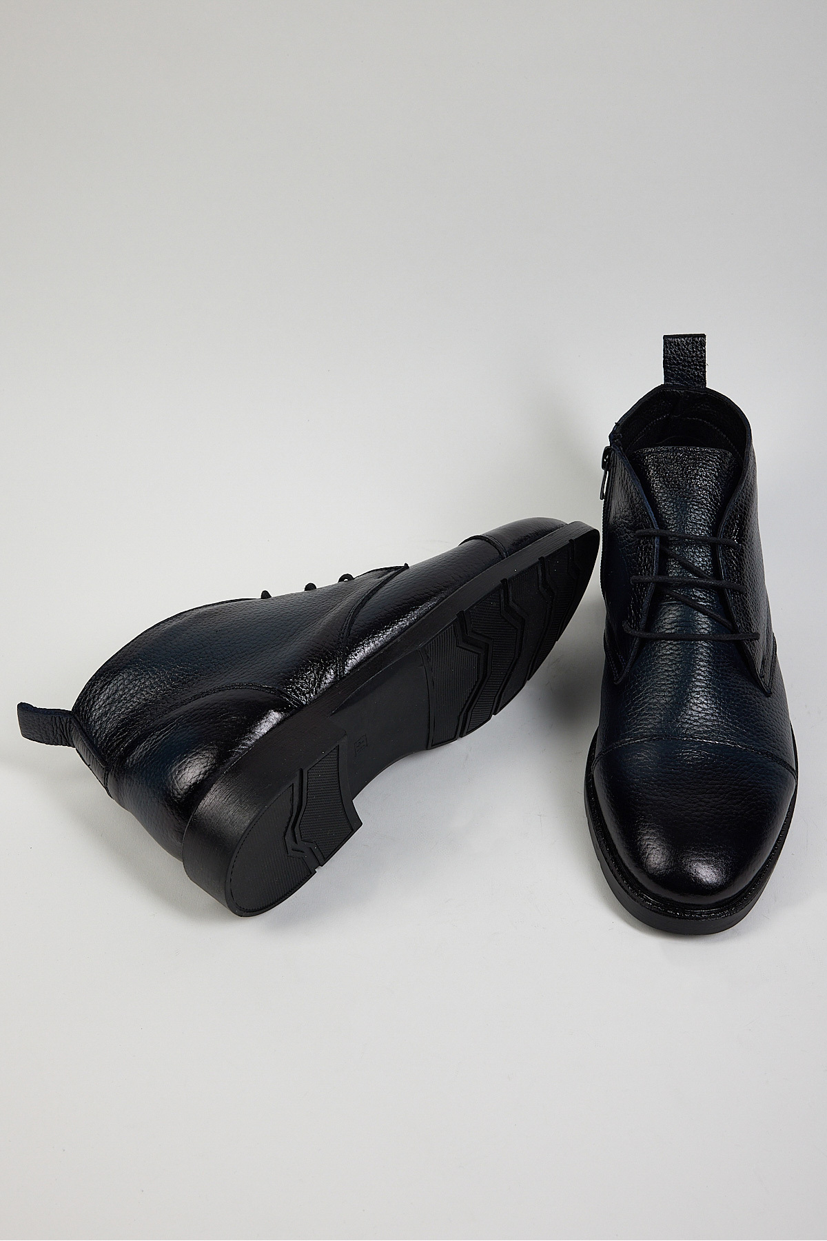 Tonny Black  Erkek Lacivert Rahat Kalıp Önü Bağcıklı Hakiki Deri Erkek Bot - Görsel 2