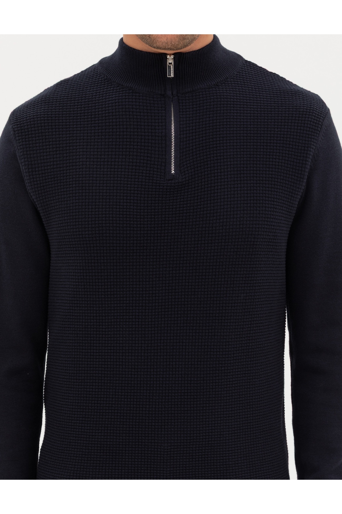 Pierre Cardin  Lacivert Slim Fit Dik Yaka Fermuarlı Triko Kazak 50317397-VR033 - Görsel 6