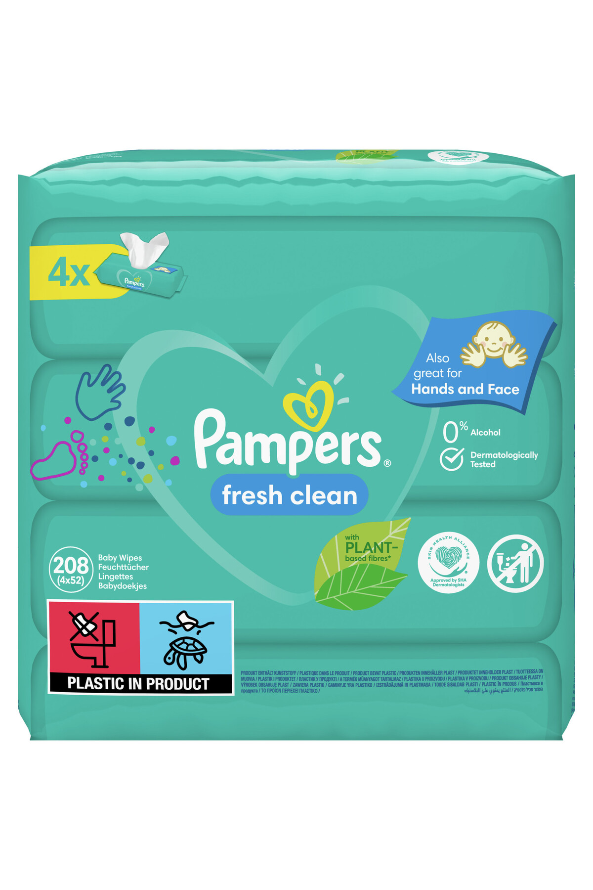 Pampers Șervețele umede Fresh Clean, pachete de 4 x 52 = 208 bucăți
