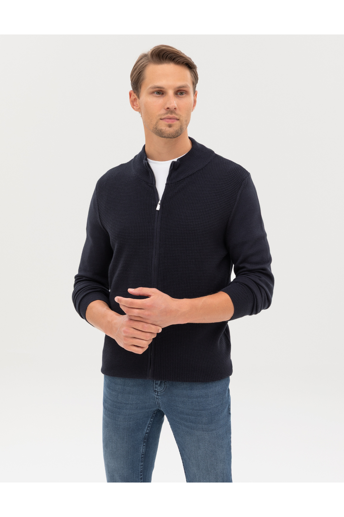 Pierre Cardin  Lacivert Slim Fit Fermuarlı Triko Hırka 50317341-VR033 - Görsel 3