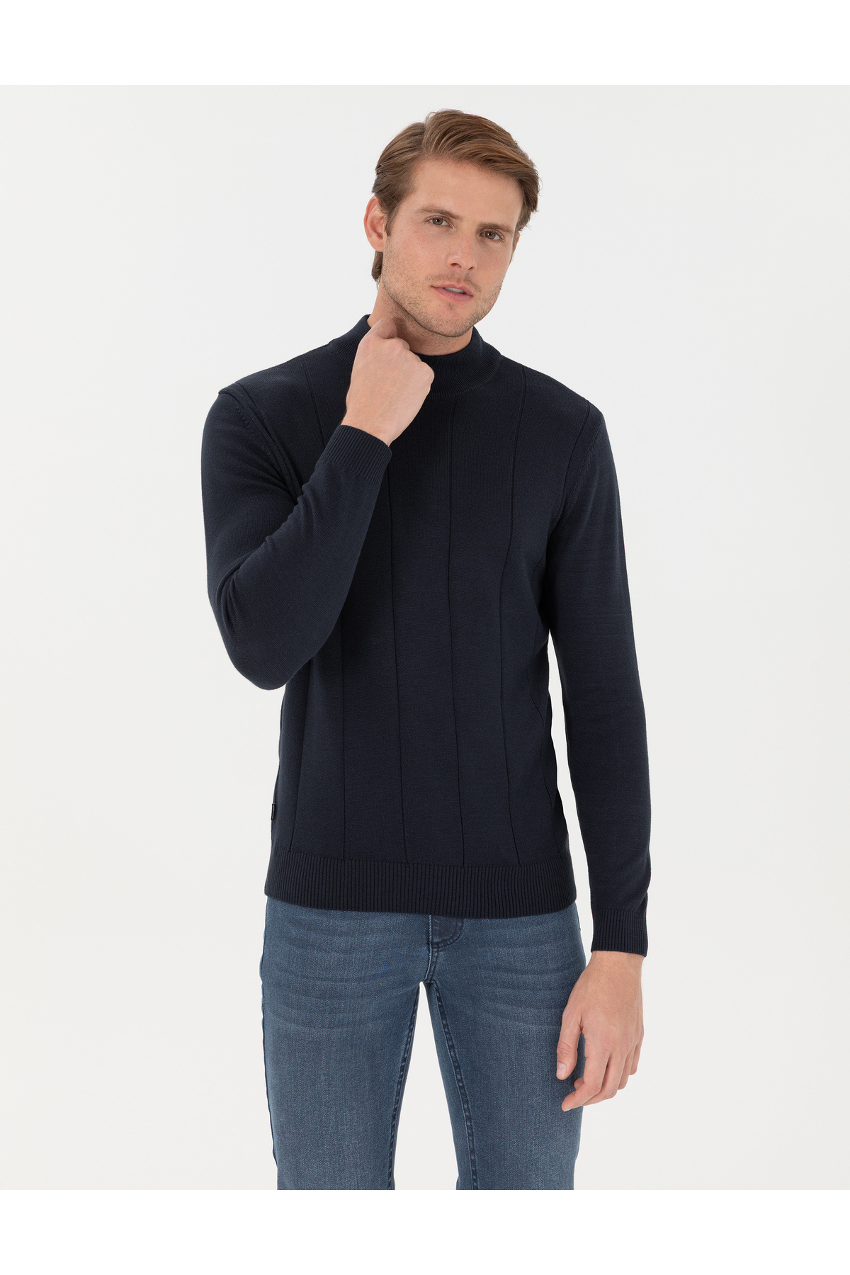Pierre Cardin  Lacivert Slim Fit Yarım Balıkçı Yaka Triko Kazak 50300460-VR033 - Görsel 3