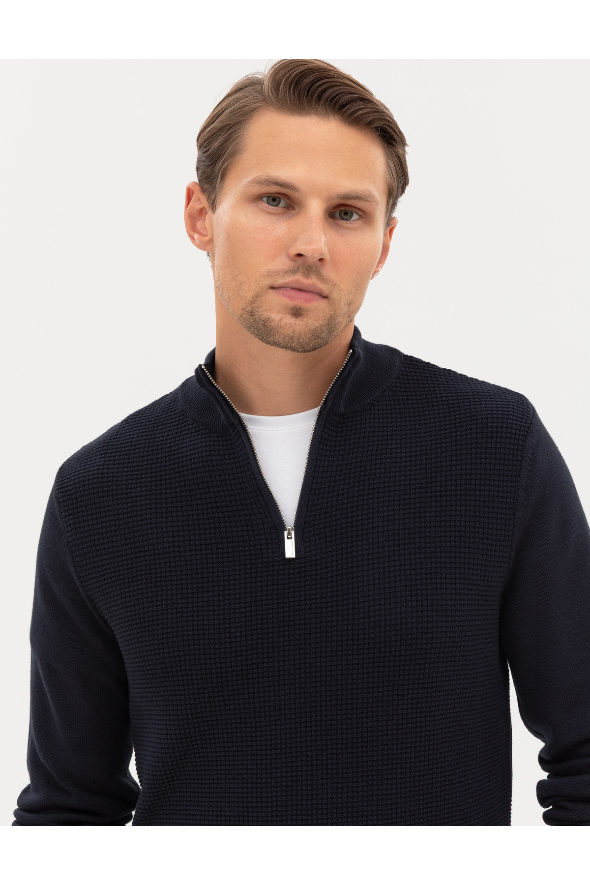 Pierre Cardin  Lacivert Slim Fit Dik Yaka Fermuarlı Triko Kazak 50317397-VR033 - Görsel 2