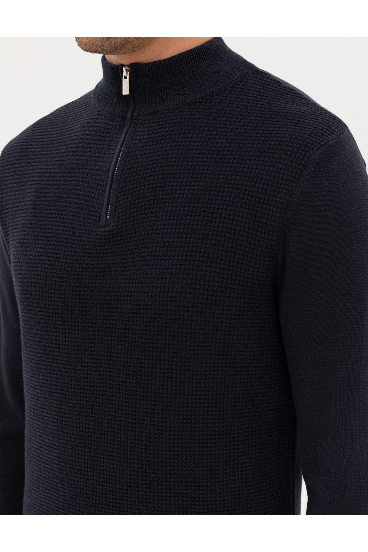 Pierre Cardin  Lacivert Slim Fit Dik Yaka Fermuarlı Triko Kazak 50317397-VR033 - Görsel 7