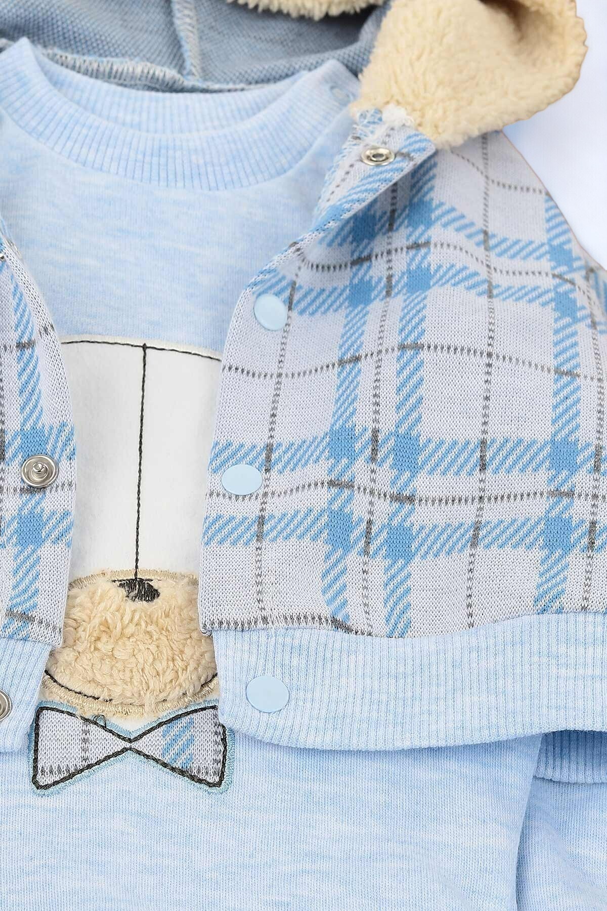 voyyo kids baby Yenidoğan Erkek Bebek Ayıcık Detaylı 3 Parça Zıbın Takımı fotoğrafı 6 (önizleme)