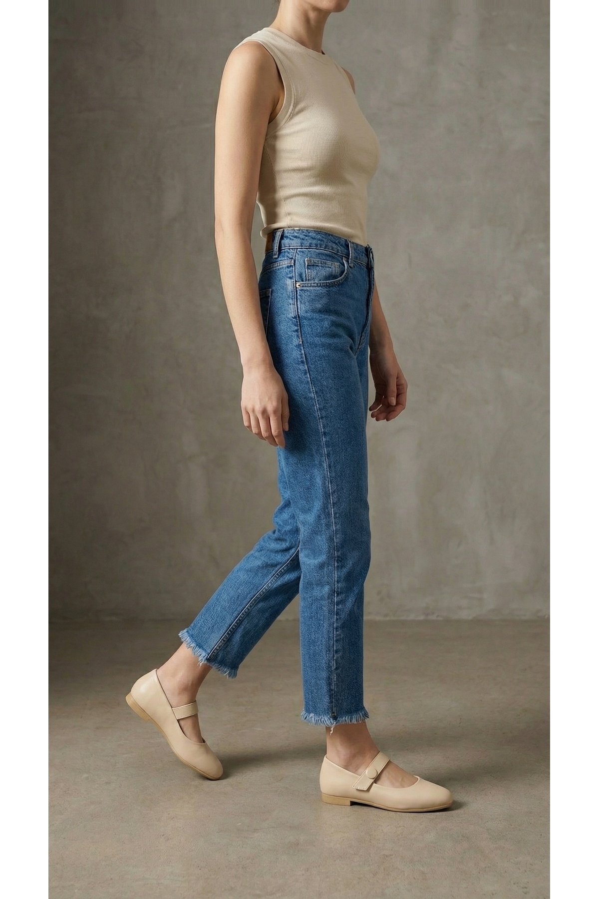 Beyond   Kadın Krem Deri Lastik Tokalı Babet 1.5cm BYNDİMJ03 - Görsel 5