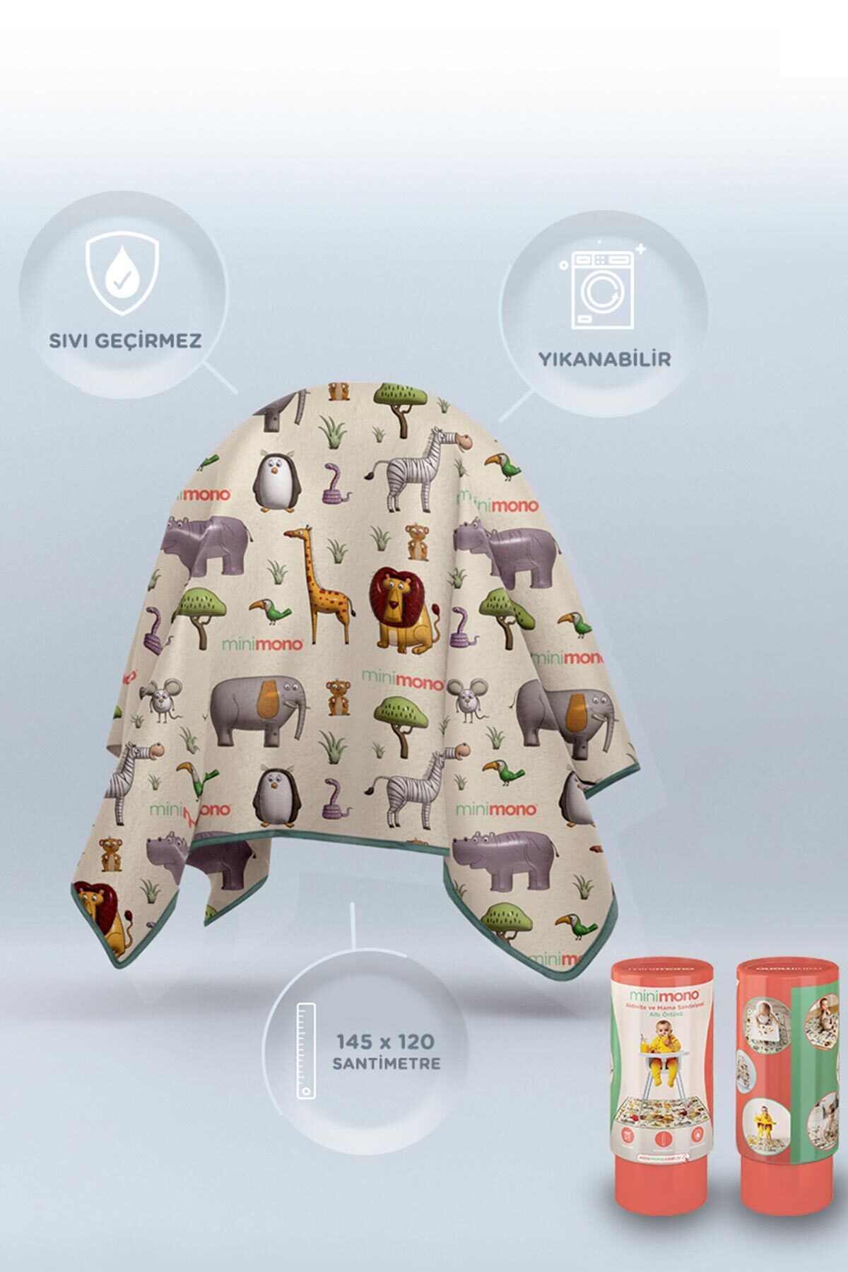 Minimono Mama Sandalyesi Ve Aktivite Örtüsü - Kaydırmaz Taban - Su Itici Yüzey - Yıkanabilir - 145x120cm fotoğrafı 2 (önizleme)