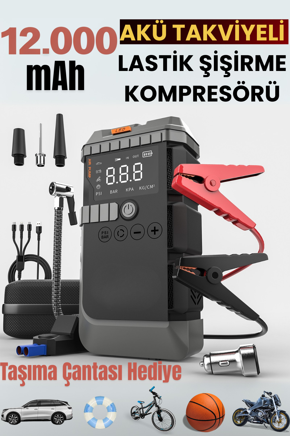 post alley Auhma A7711 4-in-1 Akü Takviye Cihazı Uyumlu–12000 mAh
