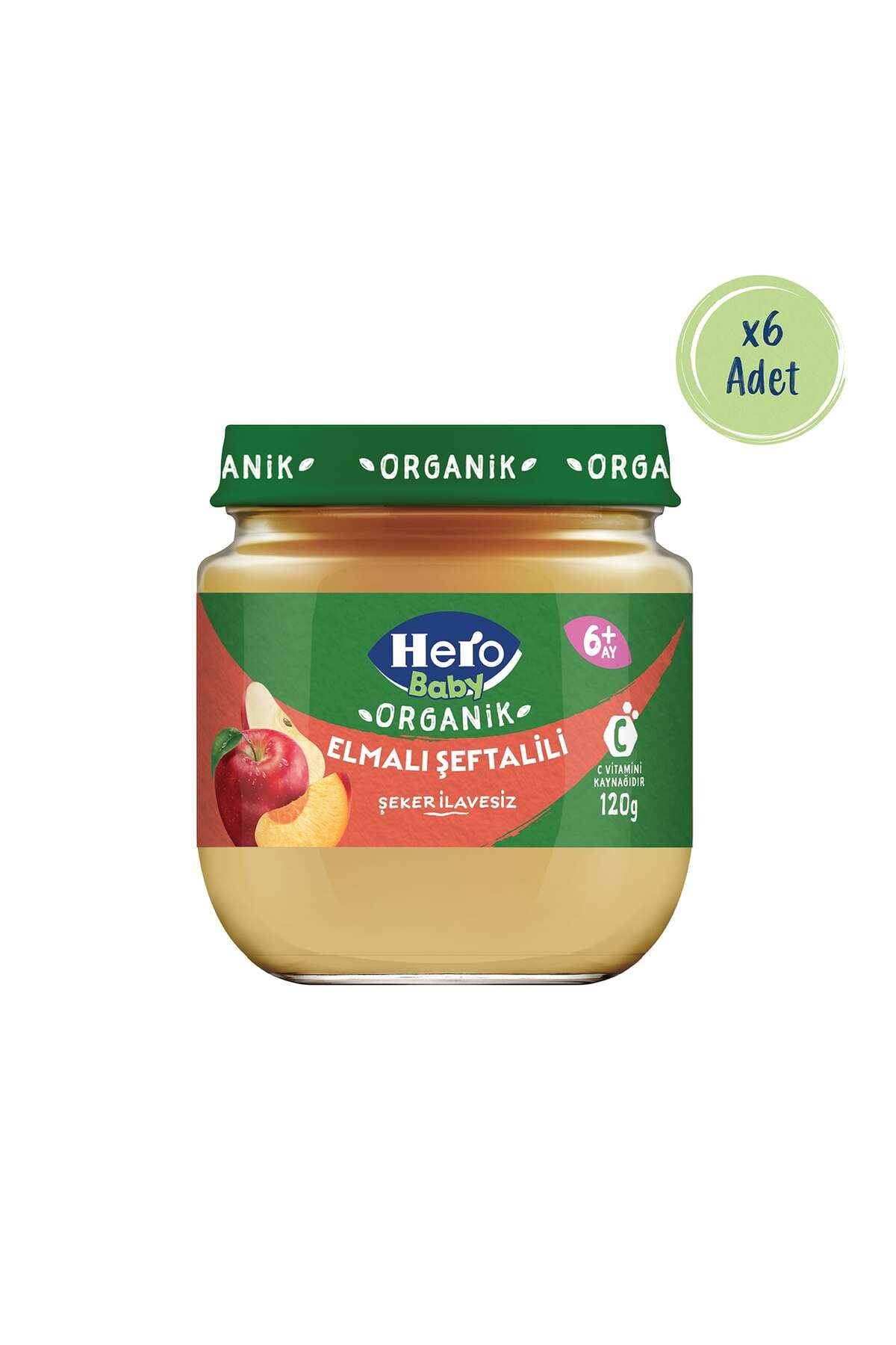 Hero Baby Organik Elma Şeftali Püresi Kavanoz Mama 120g x6 fotoğrafı 2 (önizleme)