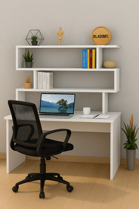Bladimo Arken Kitaplıklı Çalışma Masası Beyaz