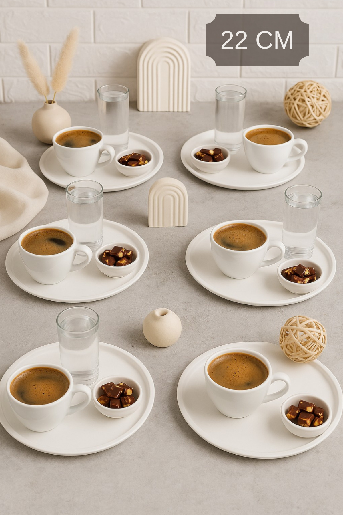 kitchen trend 6-Piece 22 Cm White Metal Round Tea, Coffee, Serving Tray Decorative Presentation Tray