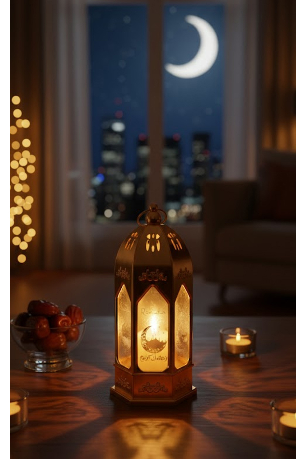 طقم 3 فوانيس رمضانية ذهبية اللون بعبارة رمضان كريم...