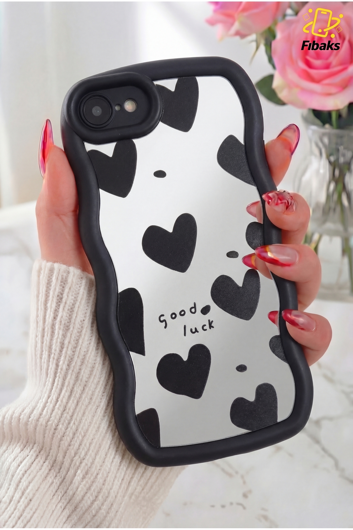 iPhone 7/8/SE Case Mirrored Heart Pattern Soft Edge Camera Protected Silicone Cover