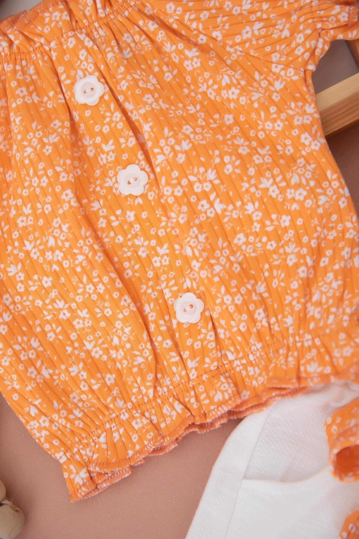 Egelite Kız Çocuk Yazlık 2-3-4-5-6 Yaş Fitilli Üst ve Kemerli Şortlu Şık 2'Lİ Alt Üst Takım fotoğrafı 5 (önizleme)