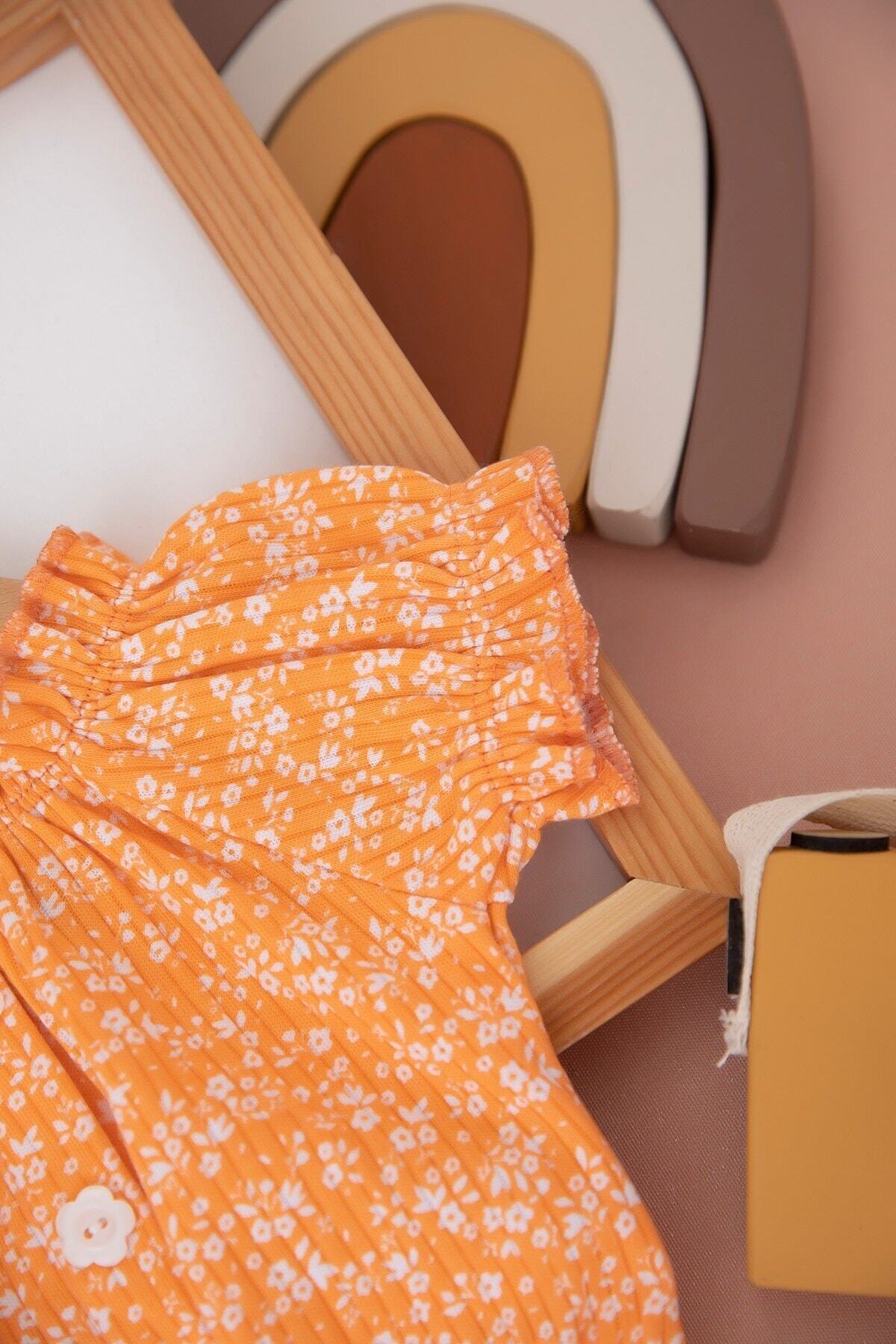 Egelite Kız Çocuk Yazlık 2-3-4-5-6 Yaş Fitilli Üst ve Kemerli Şortlu Şık 2'Lİ Alt Üst Takım fotoğrafı 4 (önizleme)