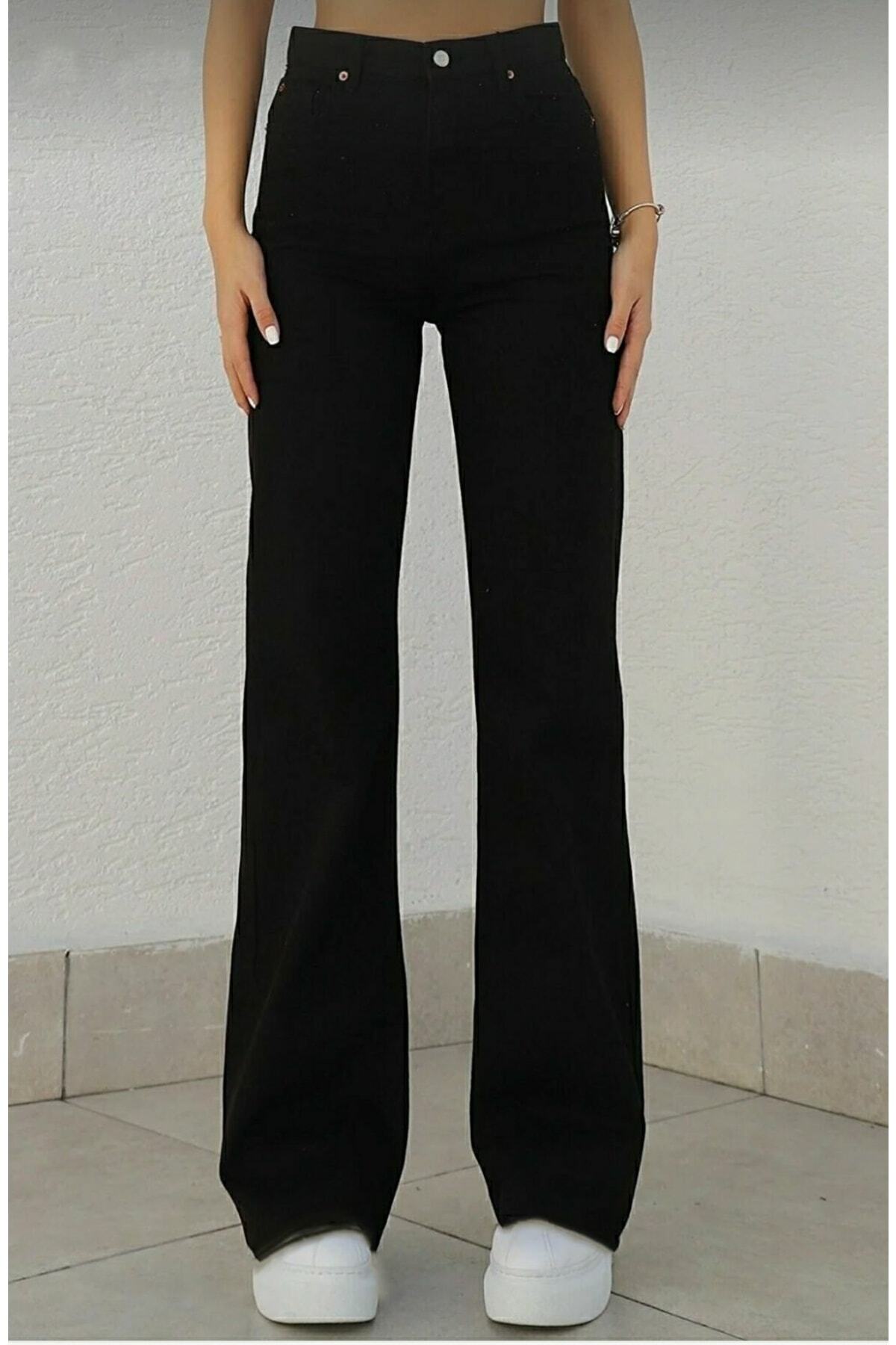 DRC trend  Since's 90's Kadın Siyah Salaş Likralı Süper Yüksek Bel 90's Denim Kot Pantolon(çok Rahat) - Görsel 5