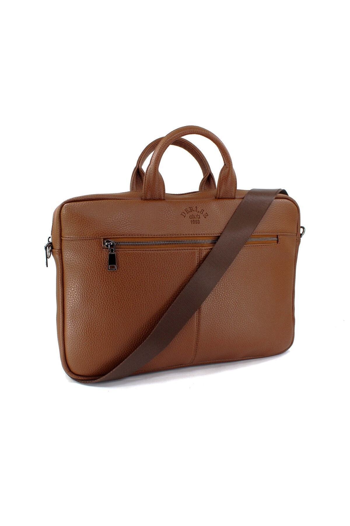 deri,se club  Taba Renk Unisex Omuz Askılı Dosya Tablet 15,6 Inç Laptop Ve Evrak Çantası - Görsel 2