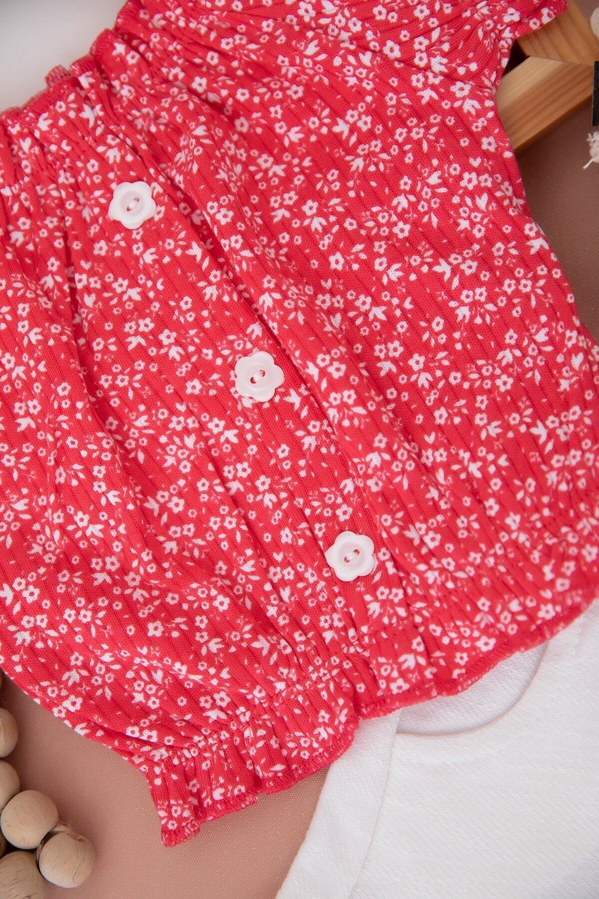 Egelite Kız Çocuk Yazlık 2-3-4-5-6 Yaş Fitilli Üst ve Kemerli Şortlu Şık 2'Lİ Alt Üst Takım fotoğrafı 4 (önizleme)