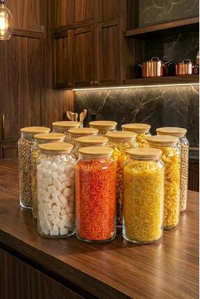 Bambum Zone - 12'li Cam Saklama Kabı 1300ml Vakumlu Bambu Kapaklı