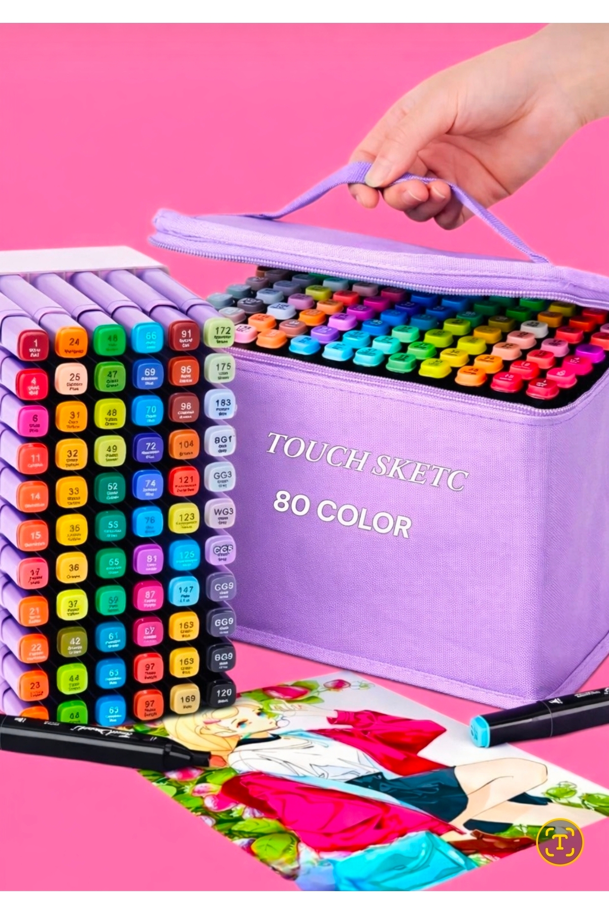 TOUCH SKETC 48 li çift taraflı marker kalem seti pembe çanta