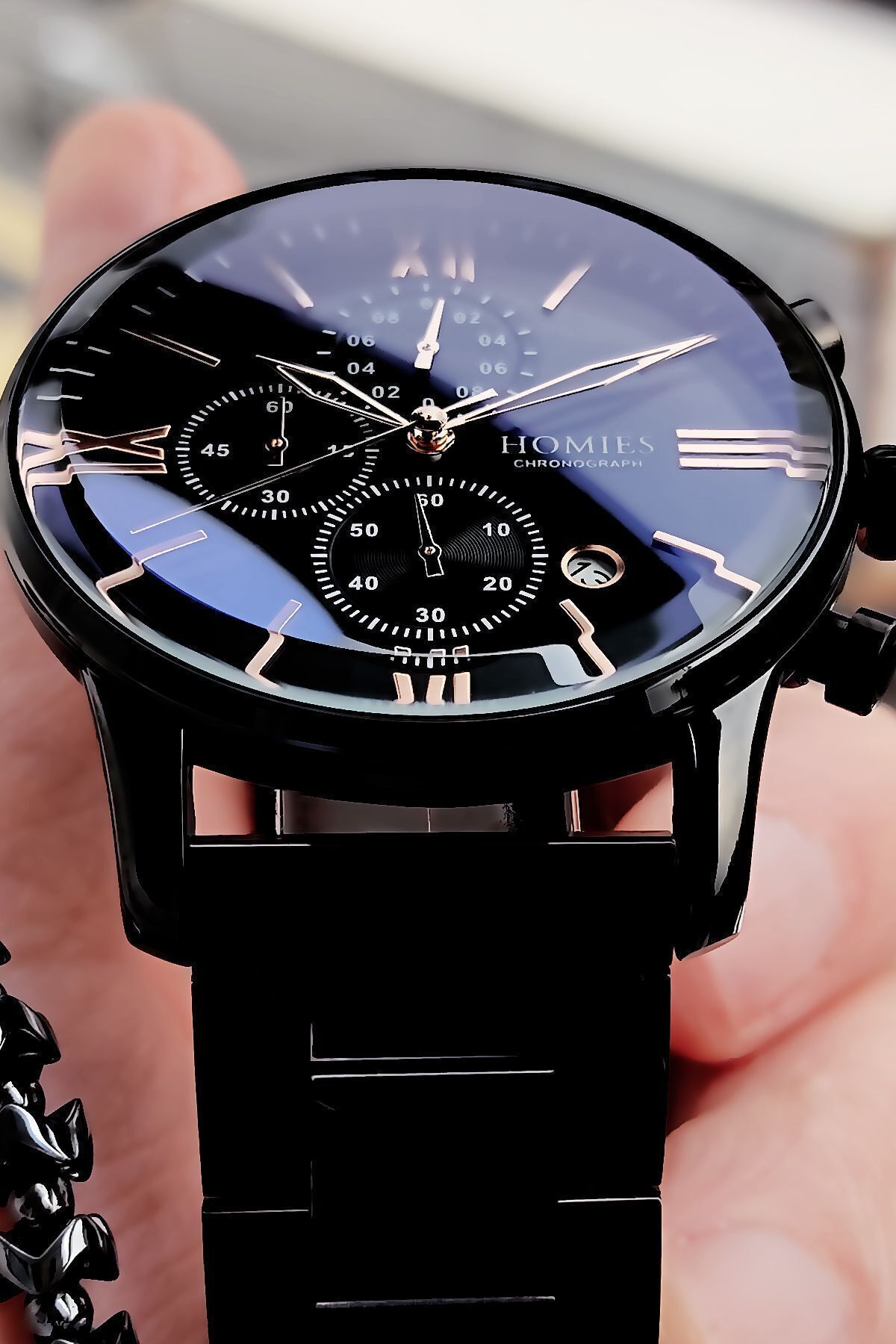 Homies  Erkek Kol Saati 3 Atm Su Geçirmez Siyah Renk Çelik Kordon Hme2045c3 - Görsel 6