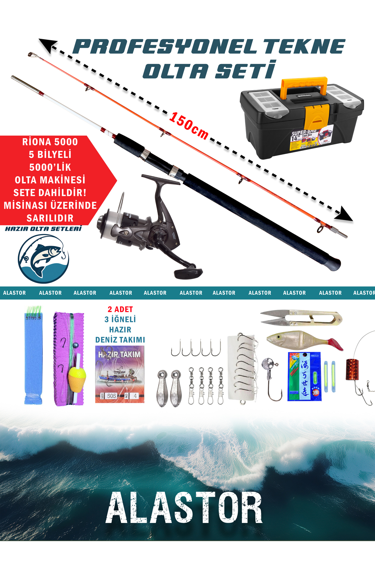 ALASTOR Tam Takım Profesyonel Tekne Olta Seti 150cm Deniz Olta