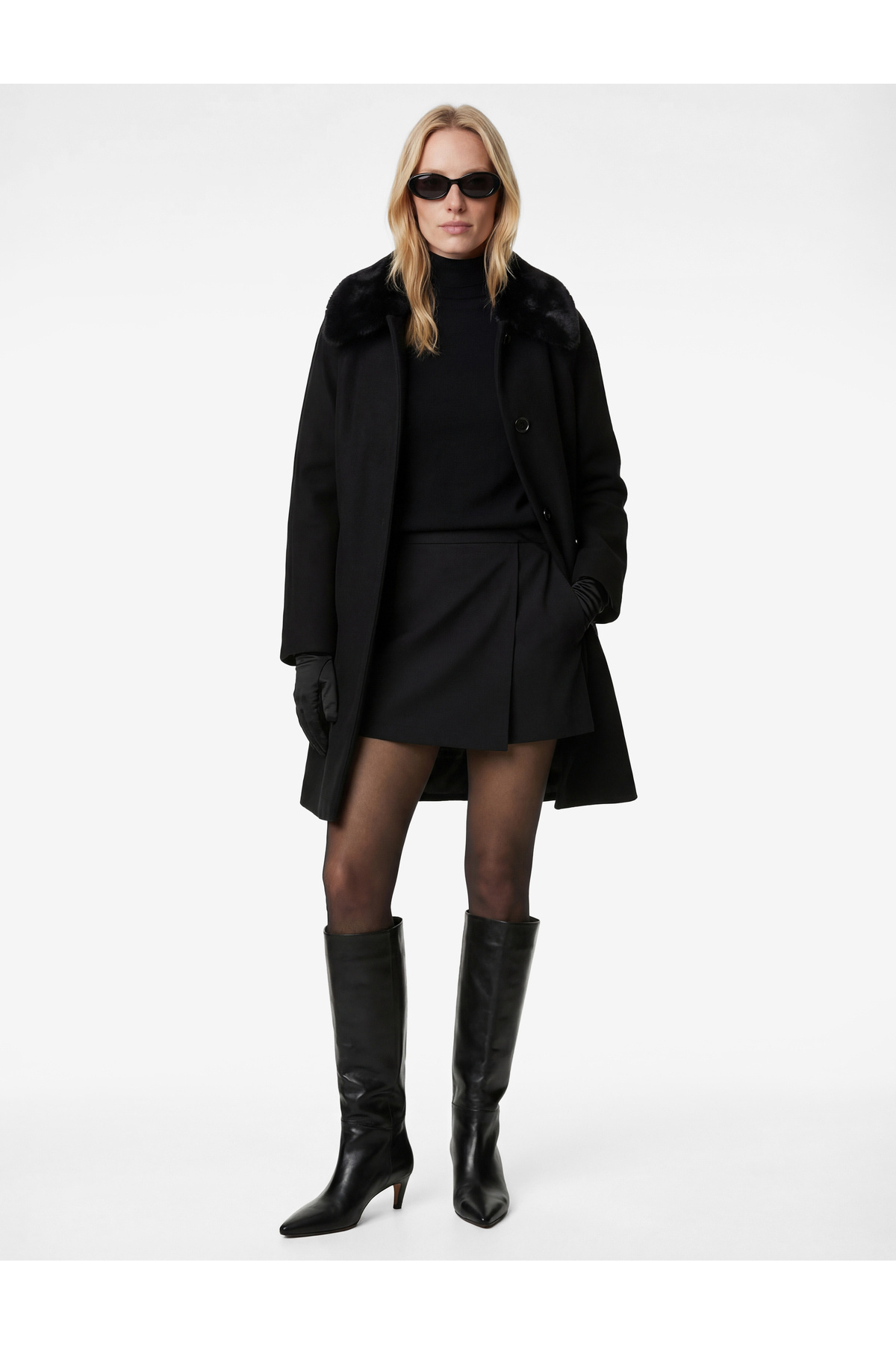 Koton  Uzun Kollu Kemerli Düğmeli Çıkarılabilir Suni Kürk Yakalı Kaşe Kaban - Görsel 2