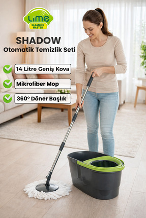 Lime Shadow Otomatik Temizlik Seti 14 lt - Sıkmalı Mop ve Kova Temizlik Seti ...