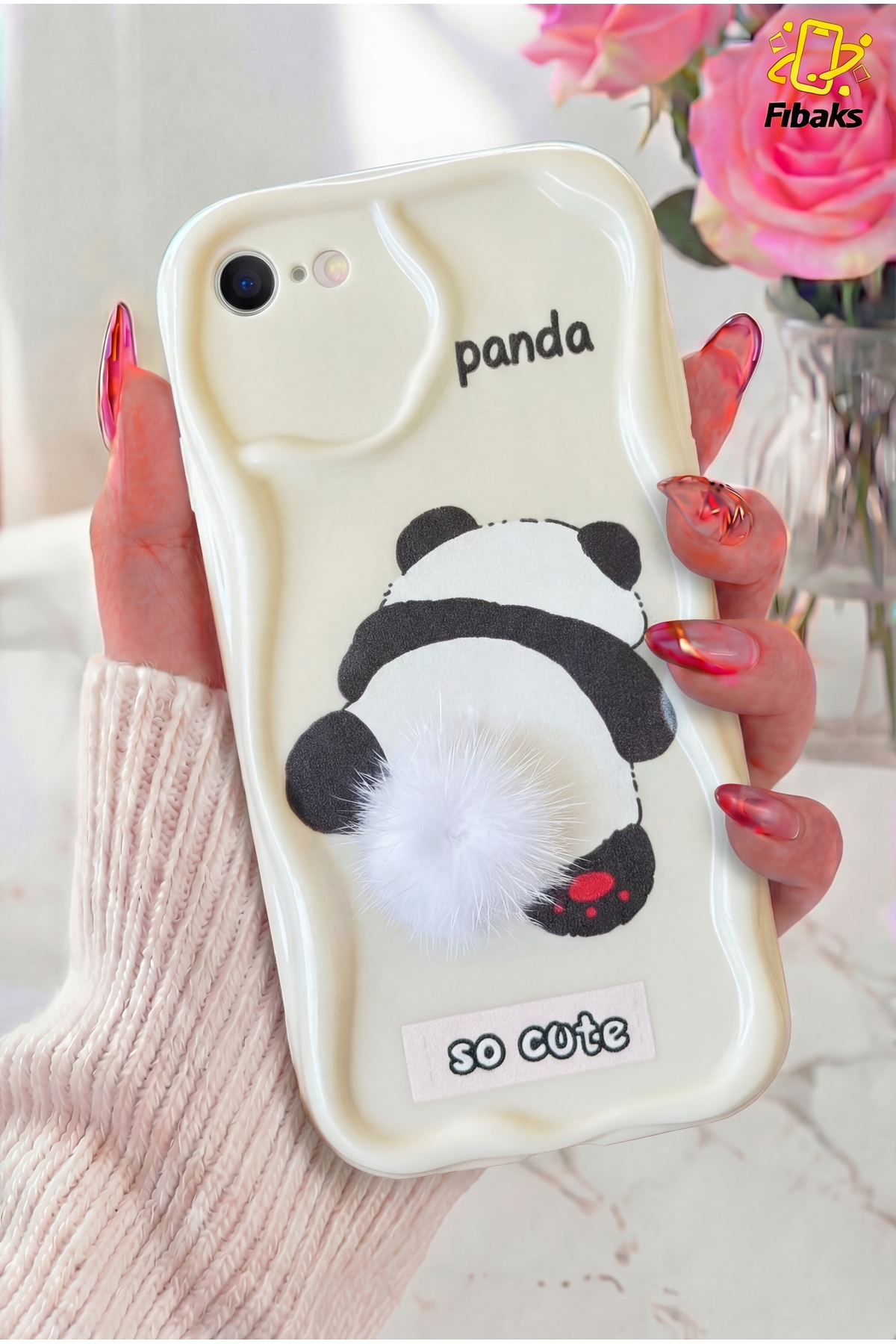 patterned Camera Shielded Panda White Tassel Silicone Cover with iPhone 7/8/SE Case Design