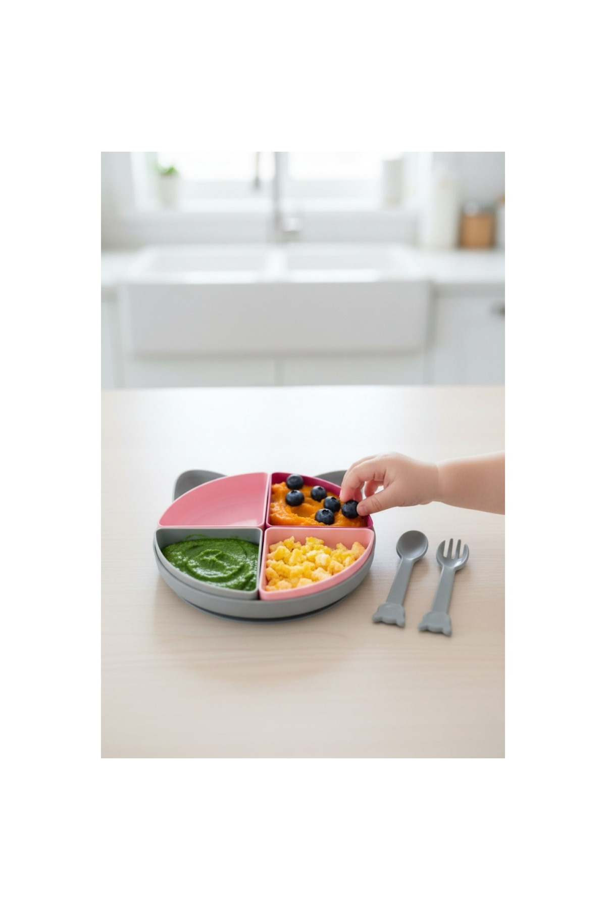 Hesaplı Kasa Kitty 4 Bölmeli Bebek Mama Tabağı + Kaşık Çatal Seti fotoğrafı 2 (önizleme)