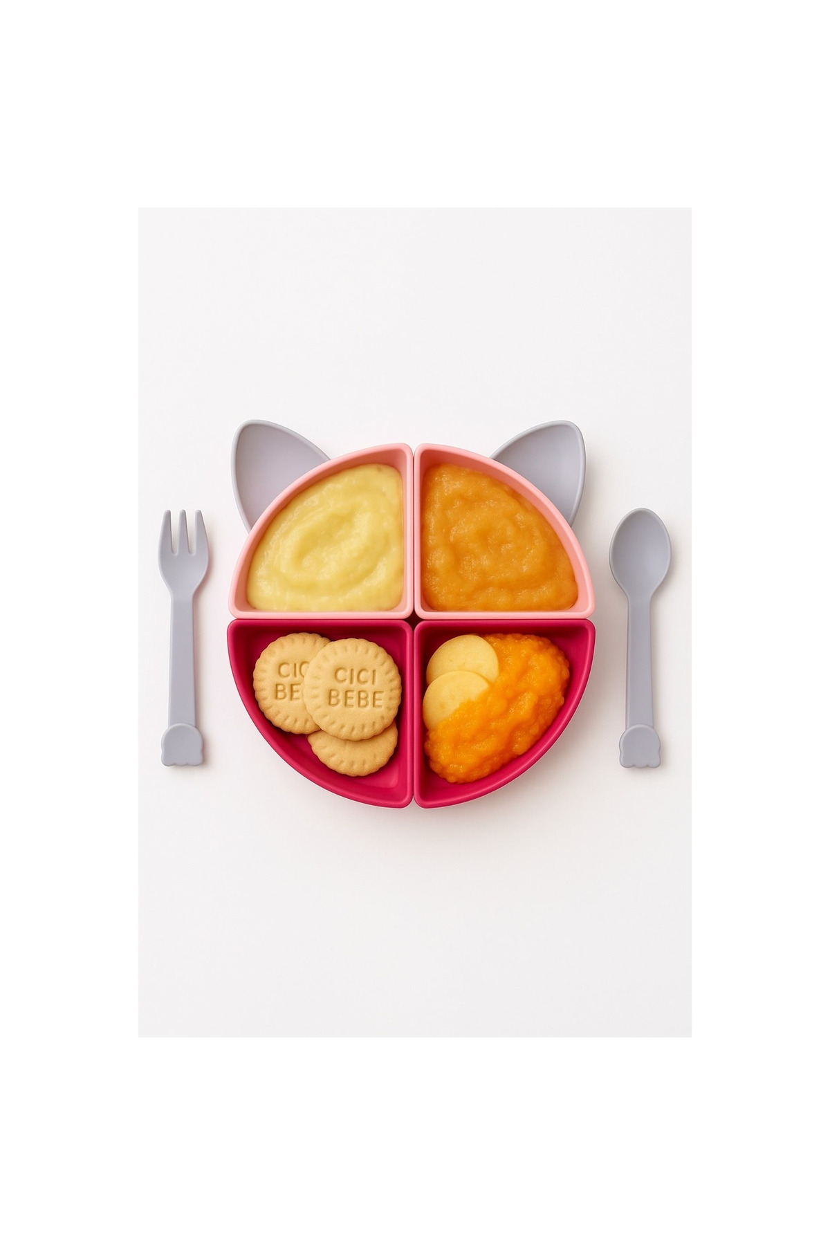 Hesaplı Kasa Kitty 4 Bölmeli Bebek Mama Tabağı + Kaşık Çatal Seti fotoğrafı 5 (önizleme)