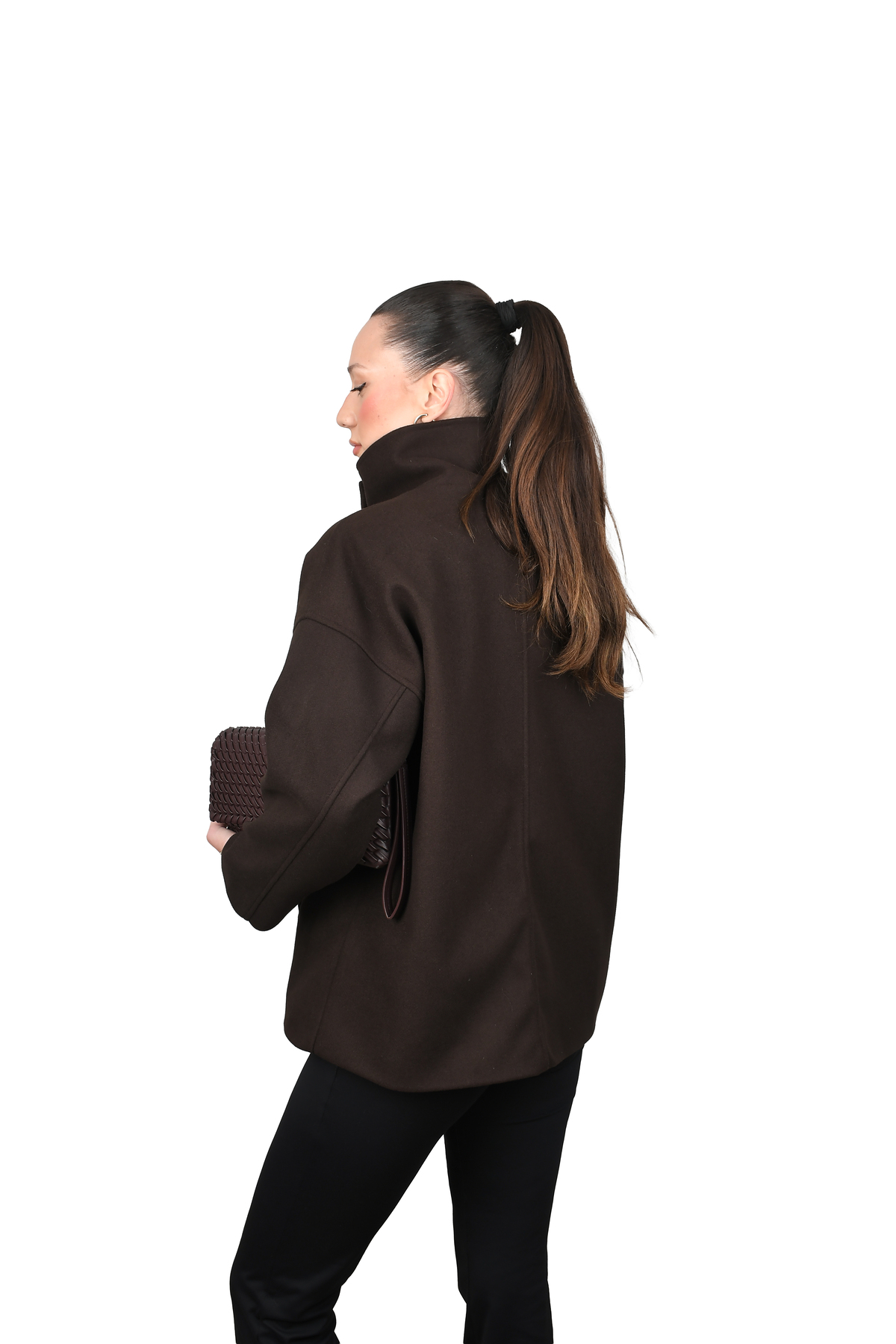 COJIKO  OVERSIZE Kadın Dik Yaka Düğmeli Kısa Kaban - Görsel 6