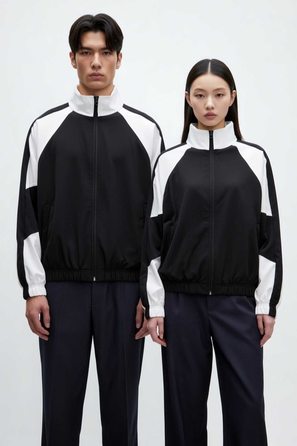 Lushen Y2k Siyah Beyaz Baggy Paraşüt Unisex Ceket Yağmurluk görsel 2
