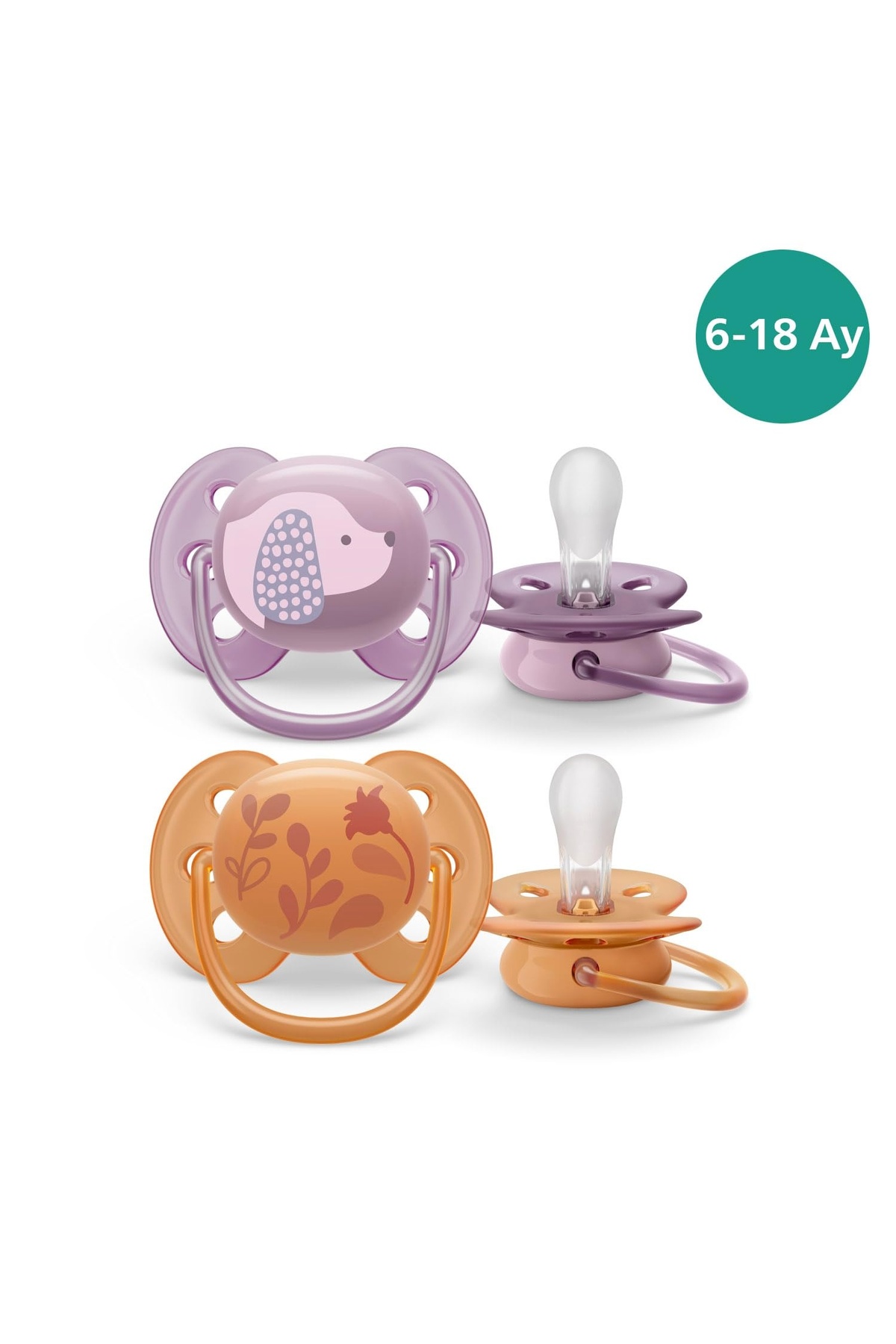 Hype Store Ultra Soft Emzik, Kız Bebekler için 6‑18 Ay, 2’li Paket, Ortodontik Silikon, FlexiFit Kalkanlı, Ultr fotoğrafı 2 (önizleme)