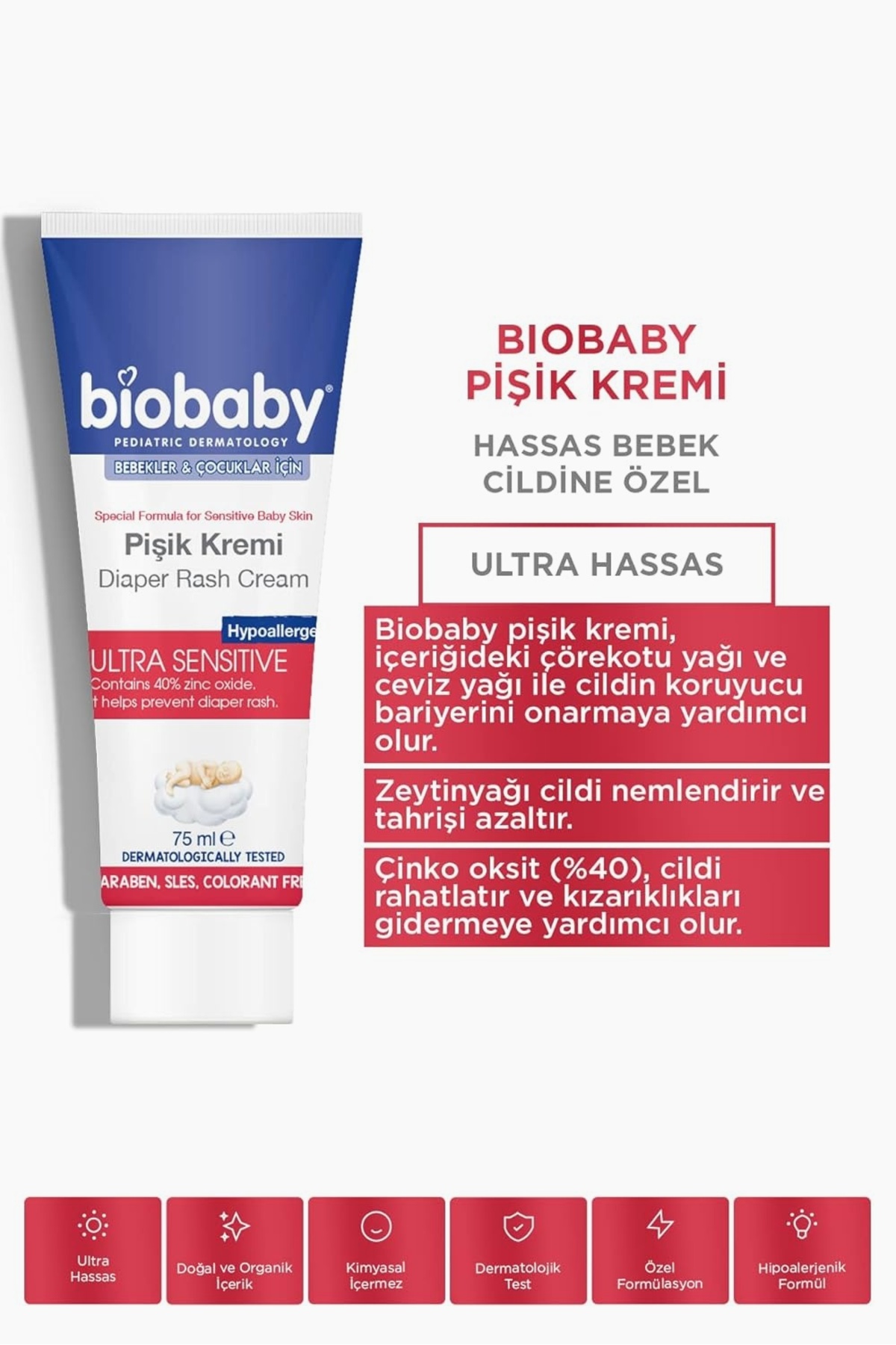 Hype Store Biobaby Bebekler ve Çocuklar için Pişik Kremi (75 ml) fotoğrafı 3 (önizleme)