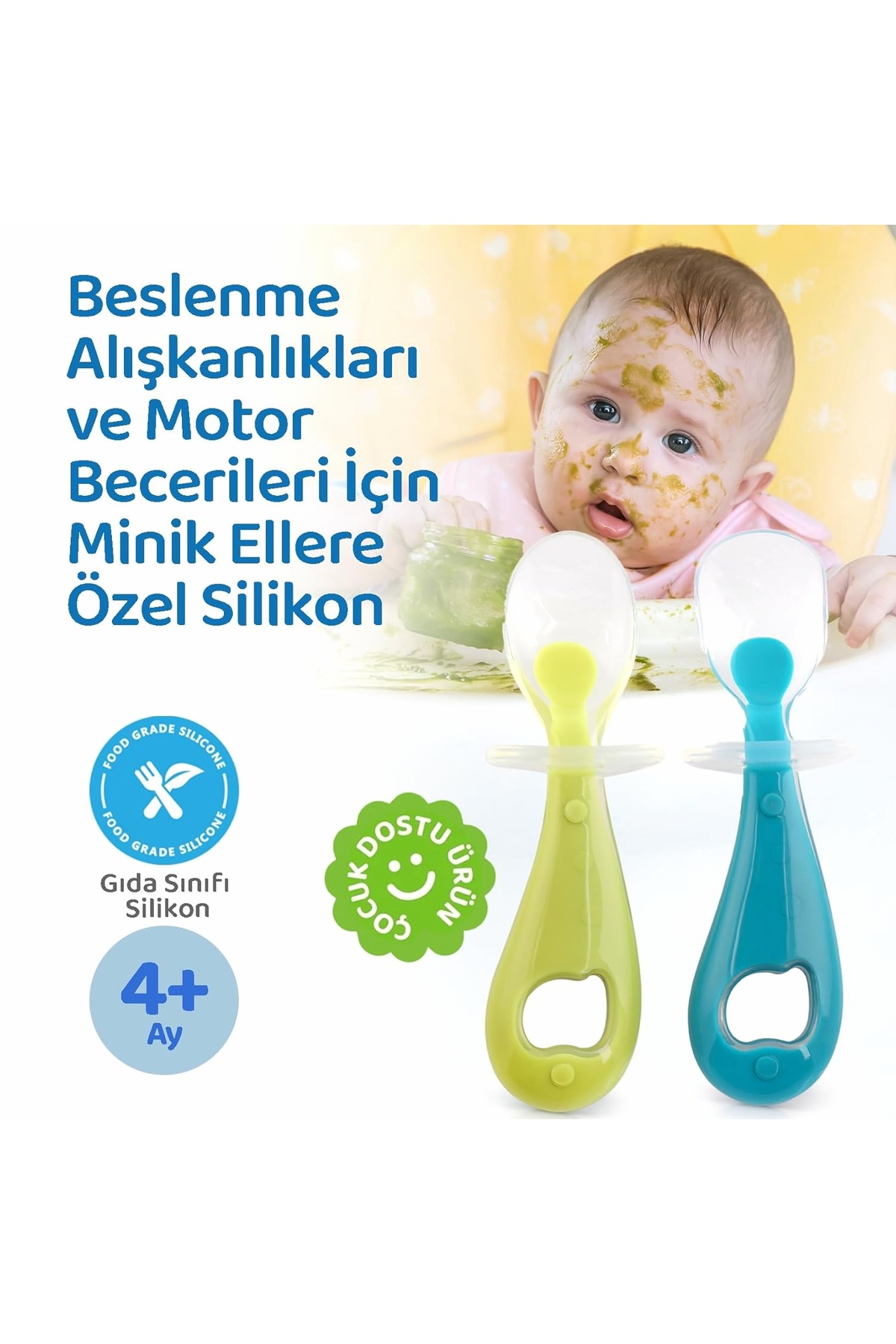 Hype Store Silikon Bebek Mama Kaşık Seti, Diş Kaşıyıcı, 2 Li Set, Mavi Yeşil fotoğrafı 2 (önizleme)