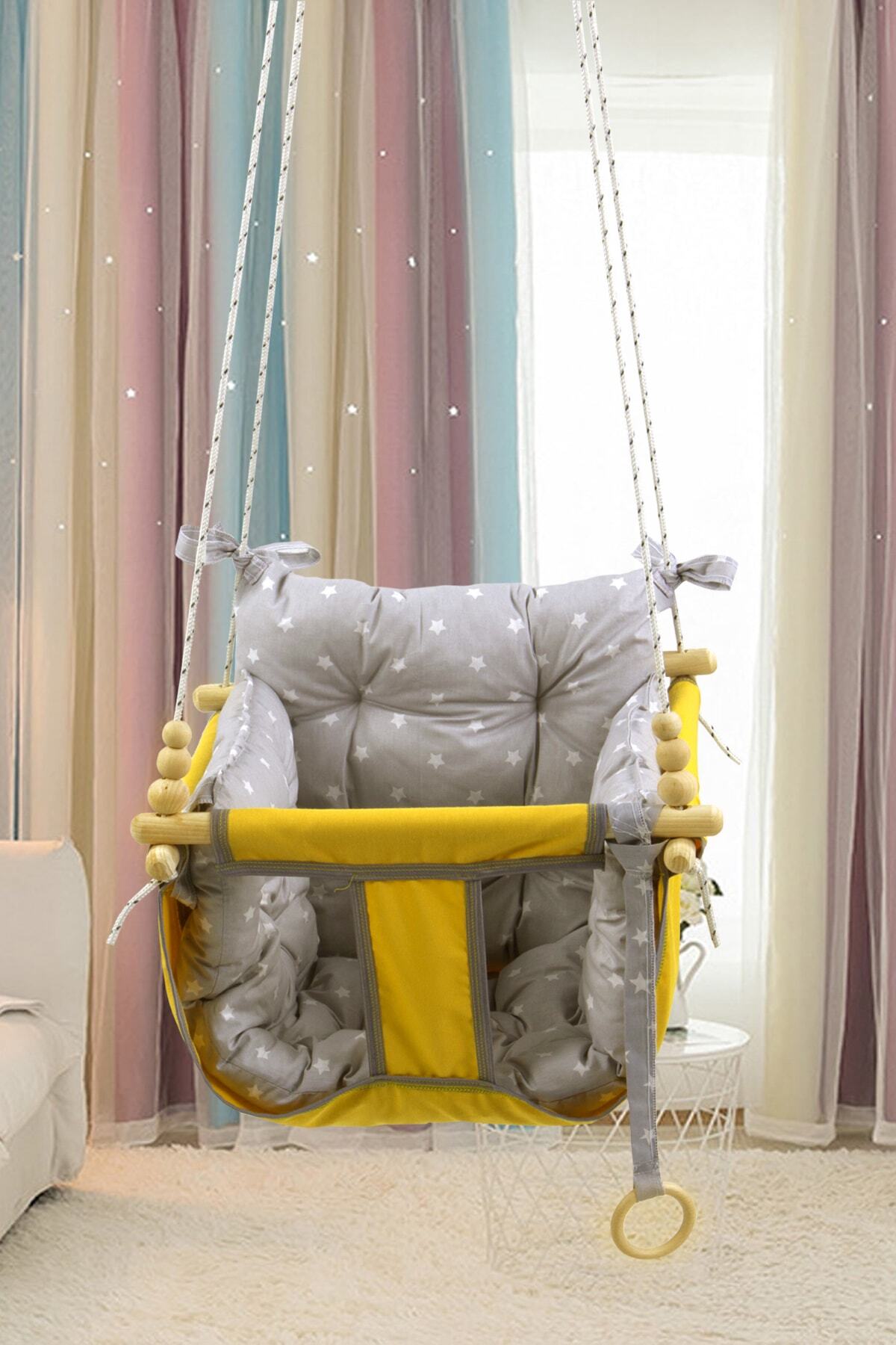 Bundera Wag Swing Sarı Ev İçi Çocuk Salıncağı Ahşap Çocuk Salıncak Hamak Portatif Tavan Bahçe Salıncakları fotoğrafı 2 (önizleme)