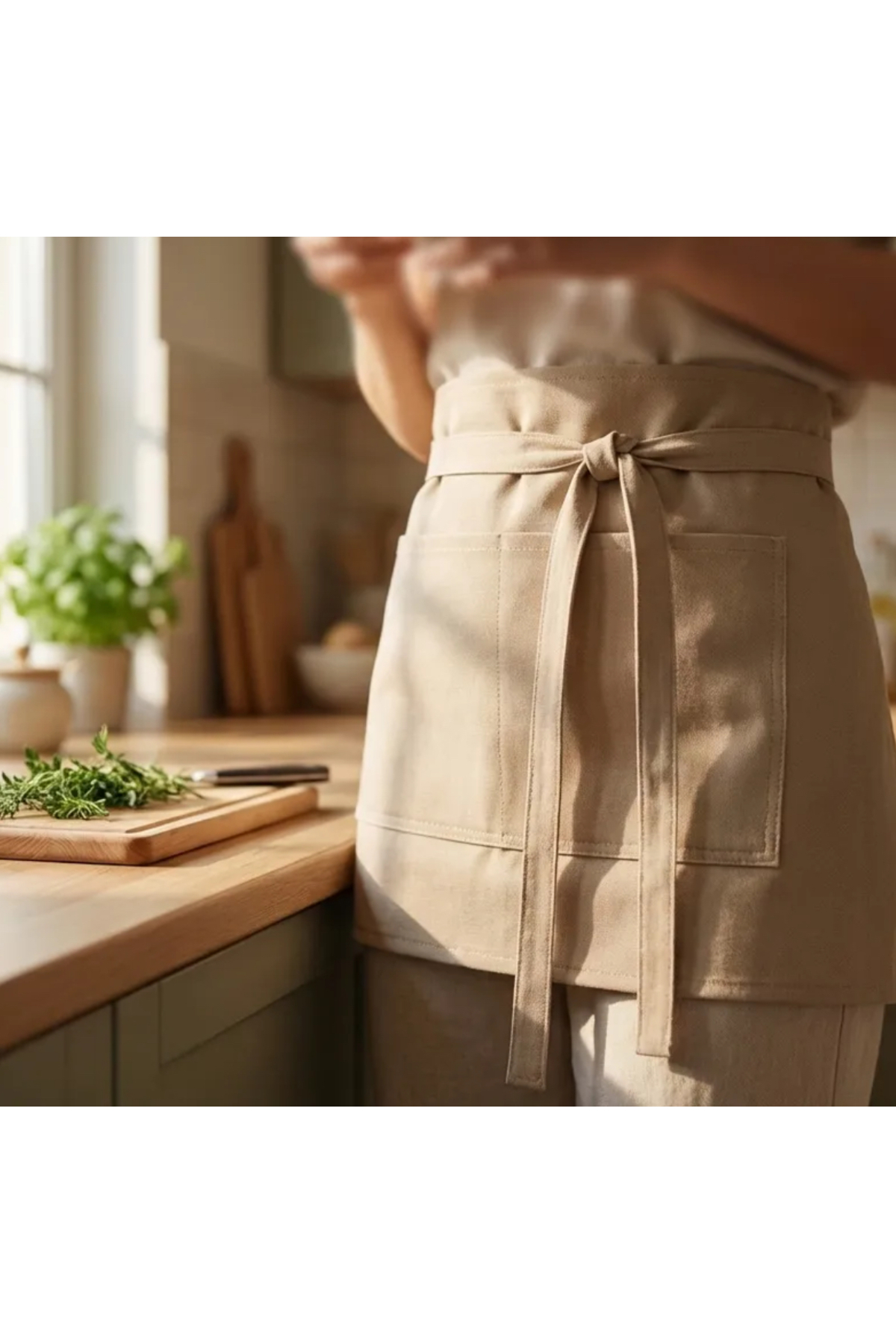 Kitchen apron waterproof bar cafe apron latte color with pockets