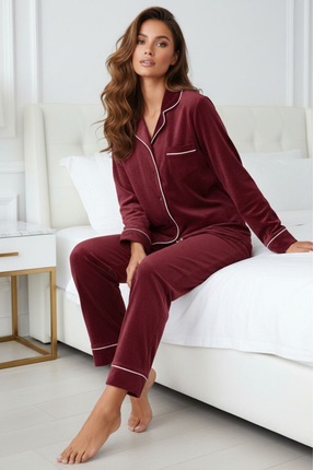 pijamaaskim kadife pijama takımı  kırmızı