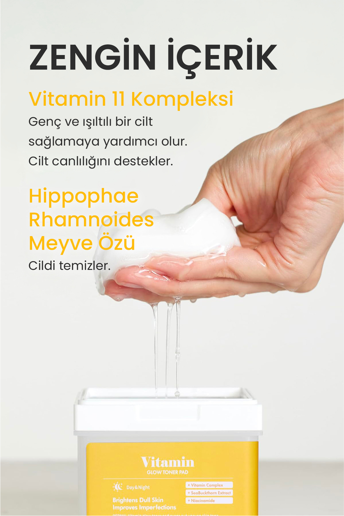 Vitamin Glow Canlandırıcı Aydınlatıcı Işıltı Etkili Tonik Pedi 12 Adet Cilt Bakım Toner Pedi — DERMAL/PAD/013 — تصویر 3 از 8