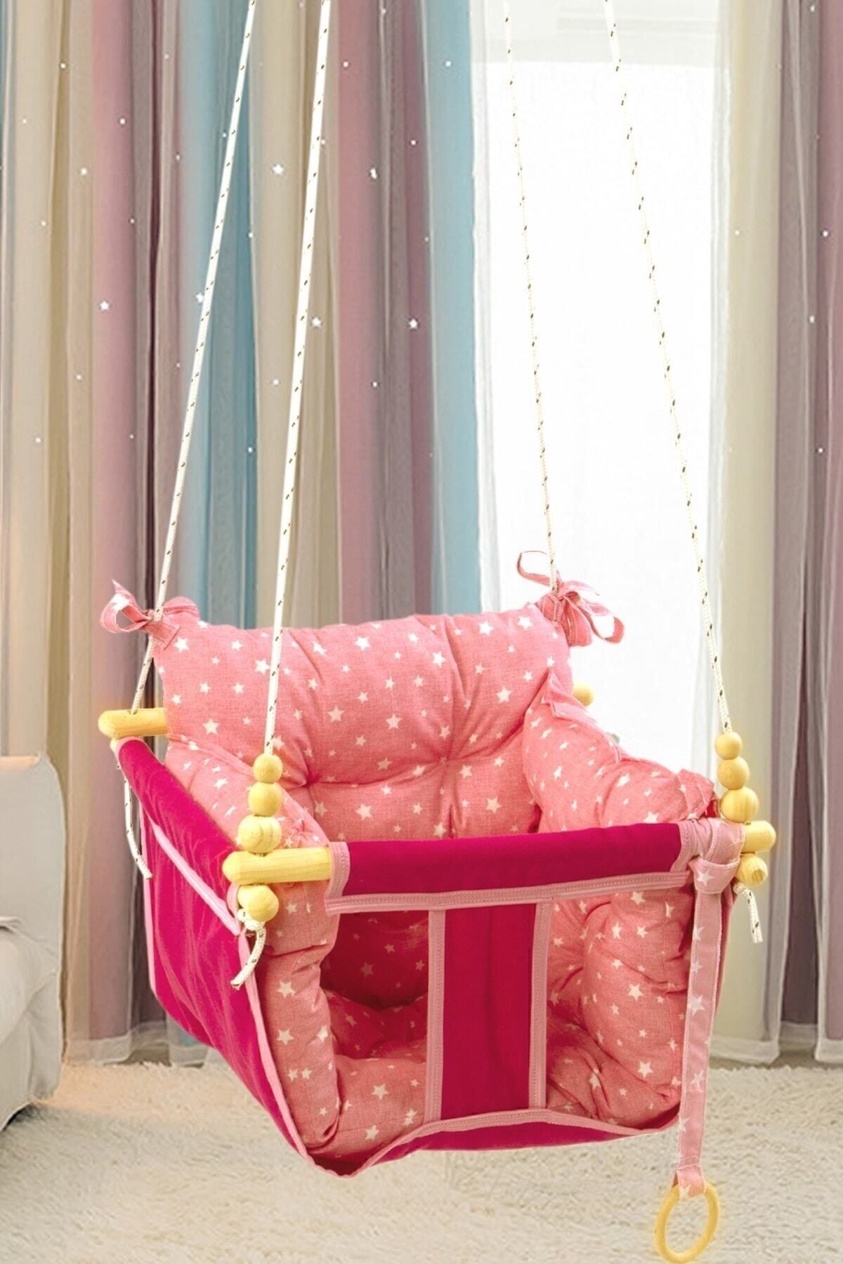 Bundeba Wag Swing Pembe Ev İçi Çocuk Salıncağı Ahşap Çocuk Salıncak Hamak Portatif Tavan Bahçe Salıncakları fotoğrafı 3 (önizleme)