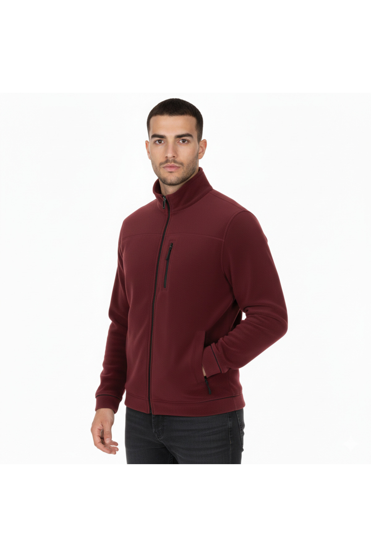 E-Uniform Bordo 3 Fermuarlı Polar Hırka İş Montu Unisex — زرشکی 00032 — تصویر 3 از 5
