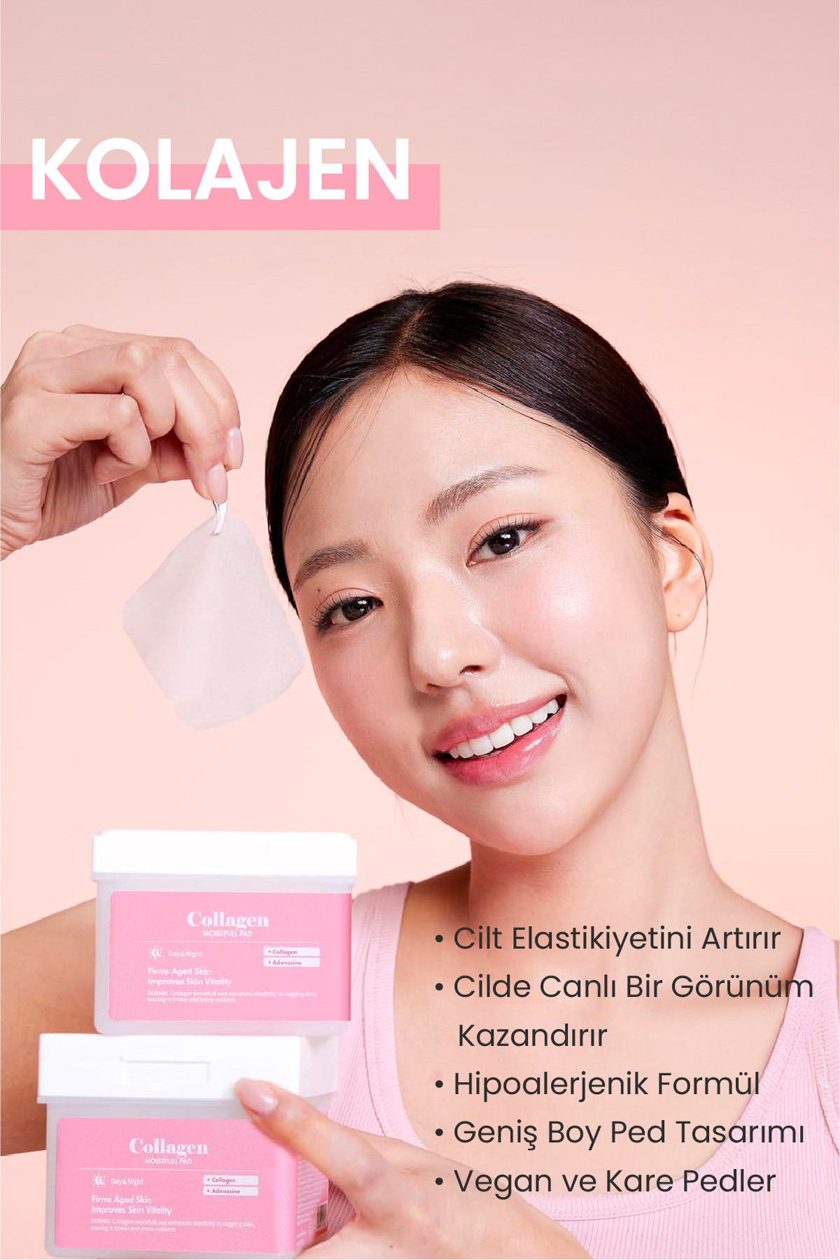 Collagen Moistfull Pad 120’li – Kolajen İçerikli Nemlendirici ve Cilt Sıkılaştırıcı Tonik Ped — DERMAL/PAD/006 — تصویر 3 از 9