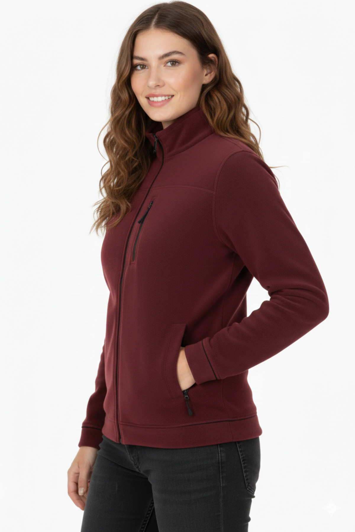 E-Uniform Bordo 3 Fermuarlı Polar Hırka İş Montu Unisex — زرشکی 00032