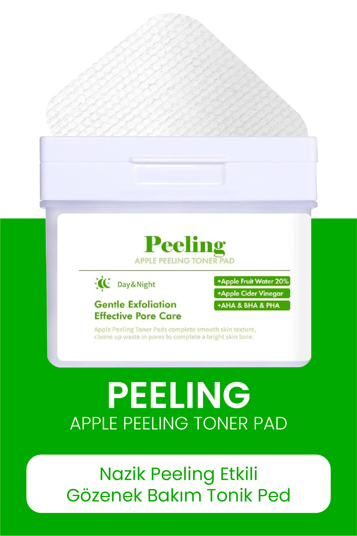 Elma Özlü Gözenek Temizleyici Aydınlatıcı Peeling Etkili Tonik Pedi 80 Adet Cilt Bakım Toner Pedi — DERMAL/PAD/009