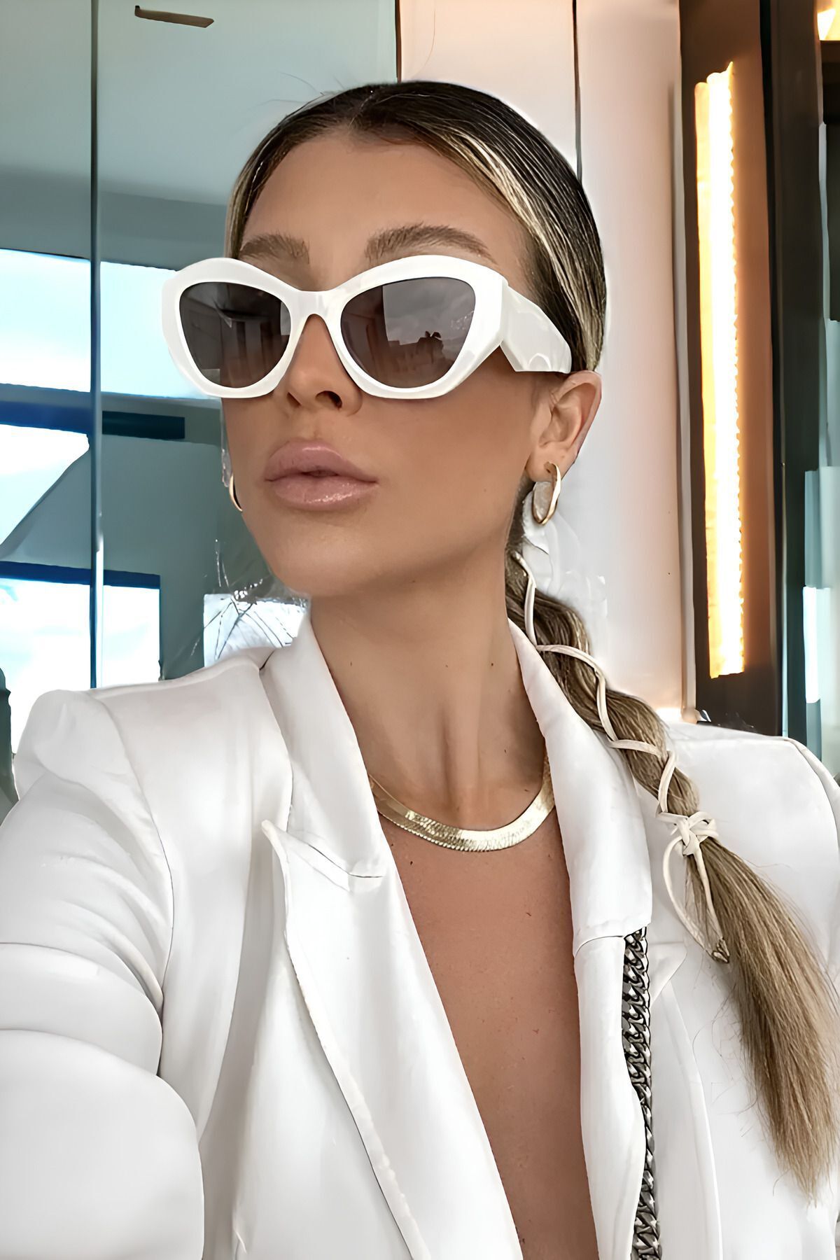 MACERATİ Kadın Paula Beyaz Geometrik UV400 Filtreli Güneş Gözlüğü görsel 3