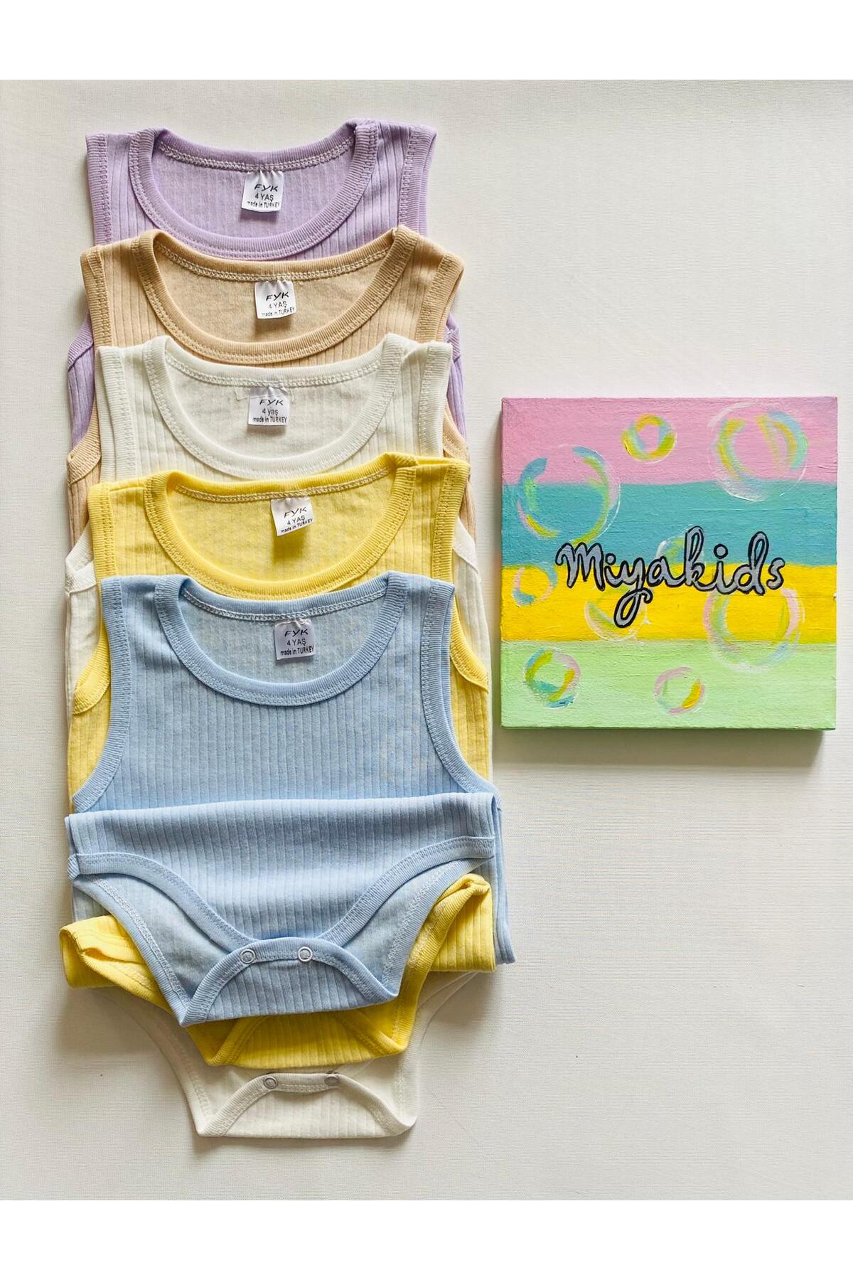 Miyakidsworld Renkli Büyük Boy Çocuk Bebek Çıtcıtlı Body Iç Atlet Zıbın 5 Li Set Pamuklu Fitilli Doku Yumuşak fotoğrafı 2 (önizleme)