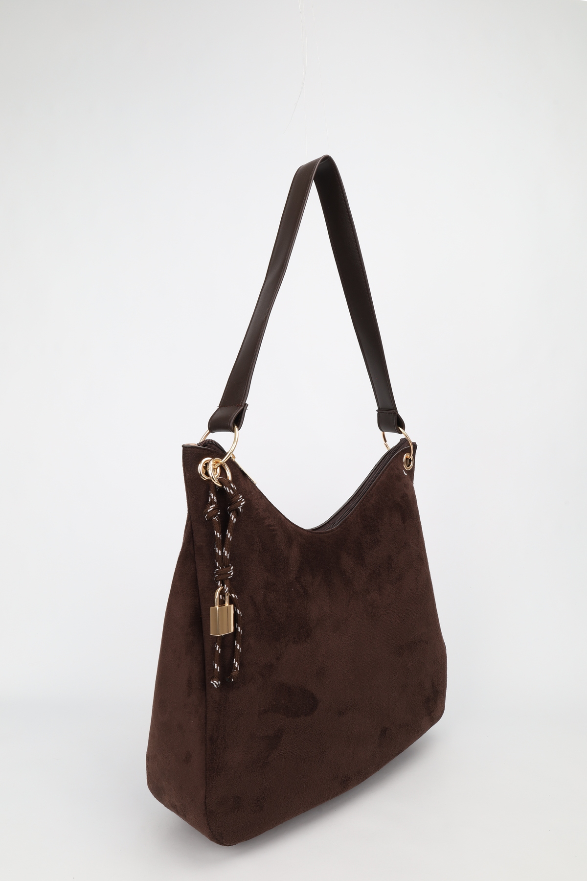 NOTHING  Kadın Kahve Süet Charm Detaylı Fermuar Kapamalı El ve Omuz Çantası Toli - Görsel 3