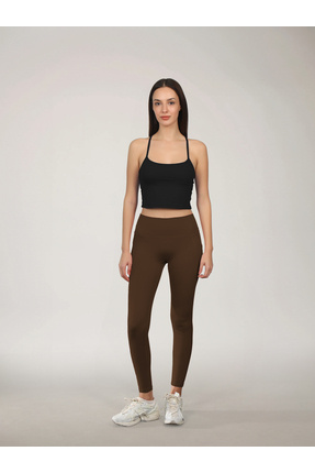 RARE SEASON Kadın Ultra Yumuşak Çift Cepli Yüksek Belli Kahverengi Tayt