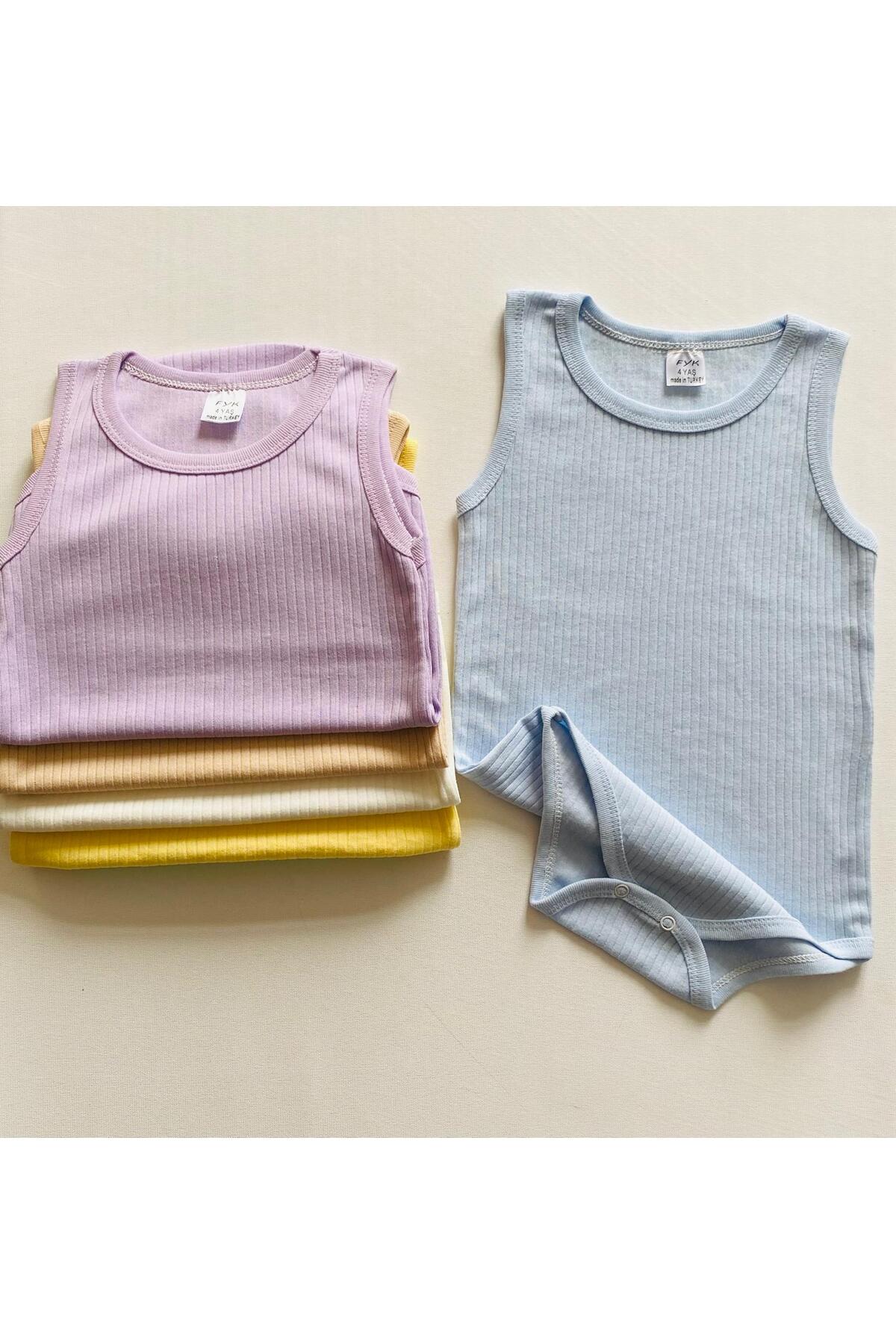 Miyakidsworld Renkli Büyük Boy Çocuk Bebek Çıtcıtlı Body Iç Atlet Zıbın 5 Li Set Pamuklu Fitilli Doku Yumuşak fotoğrafı 3 (önizleme)