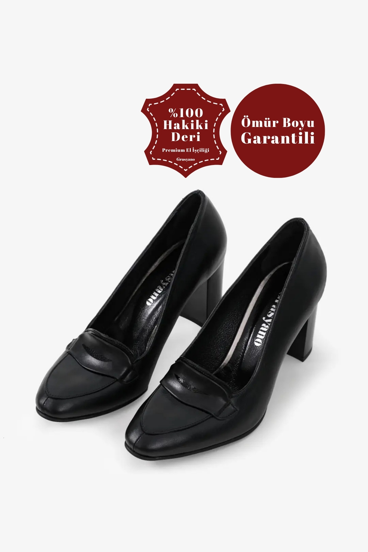 Genuine Leather 1st Grade Quality Black Simple Comfort Unbreakable 7.5 Cm Thick Heels Classic Shoes